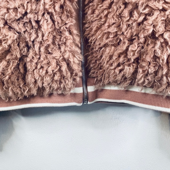 Zara Basic Dusty Pink Mauve Faux Fur Teddy Boho Bomber Jacket Size XS - Picture 8 of 15